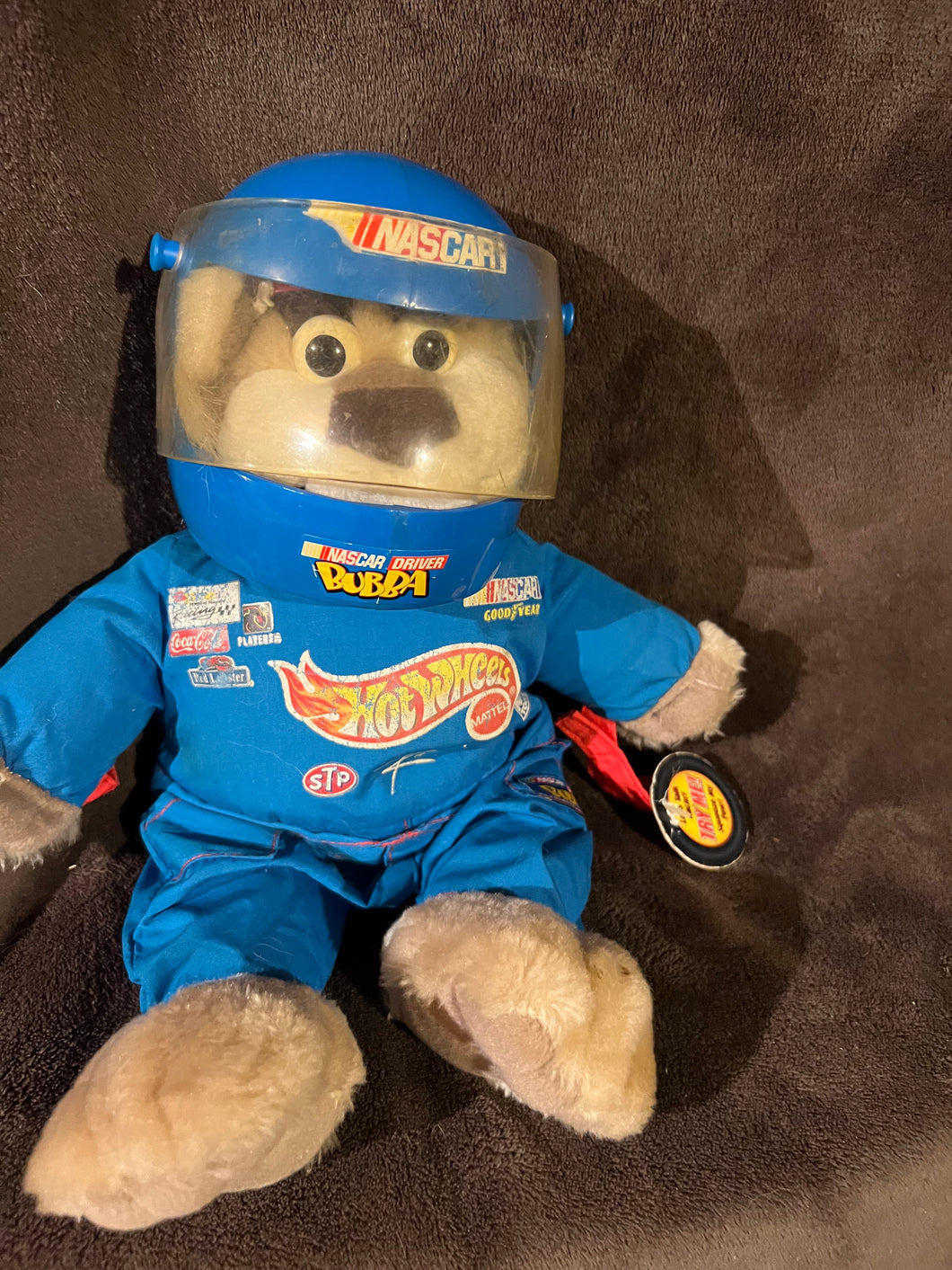 Hot wheels Nascar Race Car Driver Talking Bubba the Bear Plush with Helmet