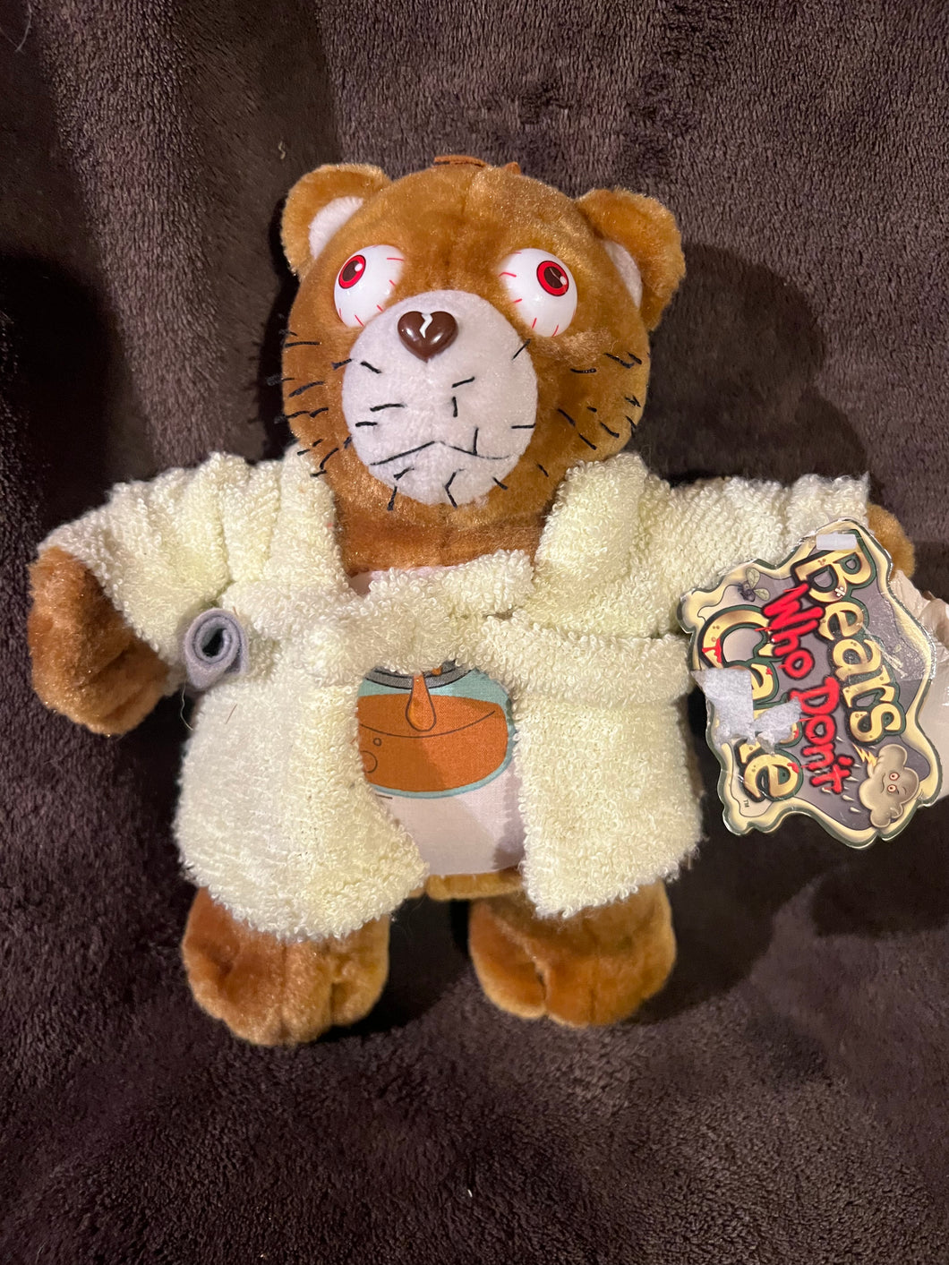 Bears That Don’t Care Rare Plush Wearing Robe With Coffee Wtags