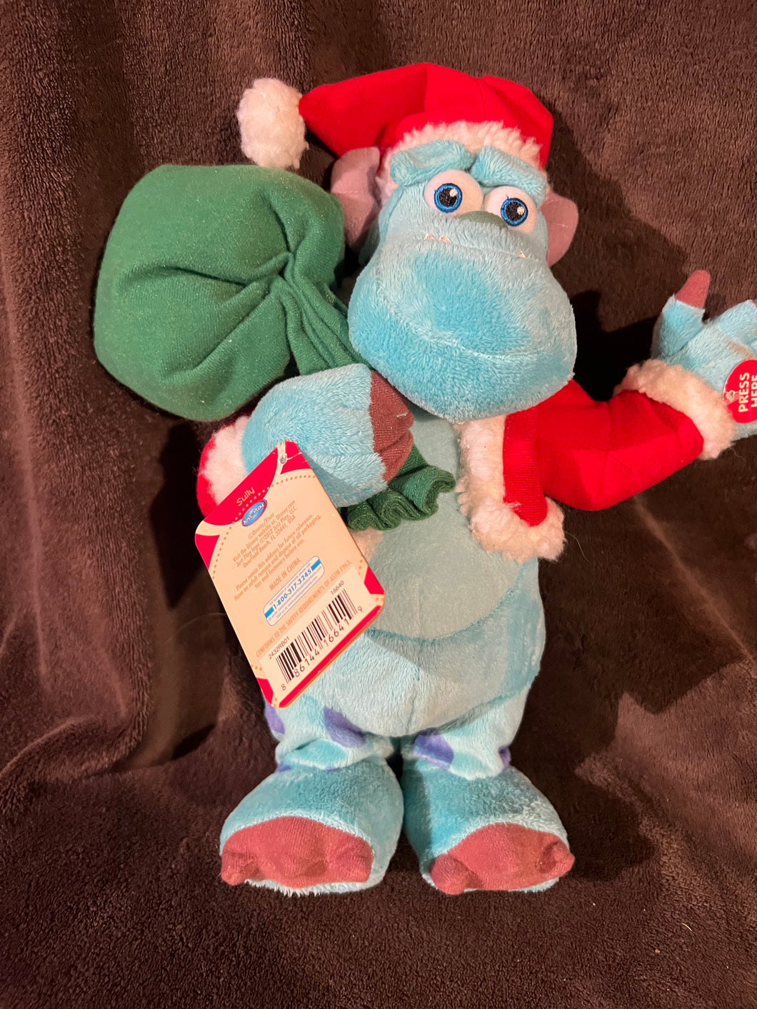 Disney Monsters Inc Singing. Christmas Sulley Santa Plush